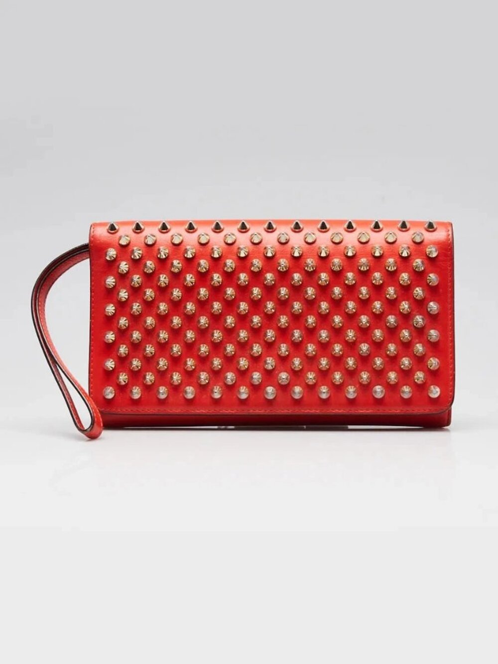 Christian Louboutin Orange Leather Macaron Spikes Wristlet Bag